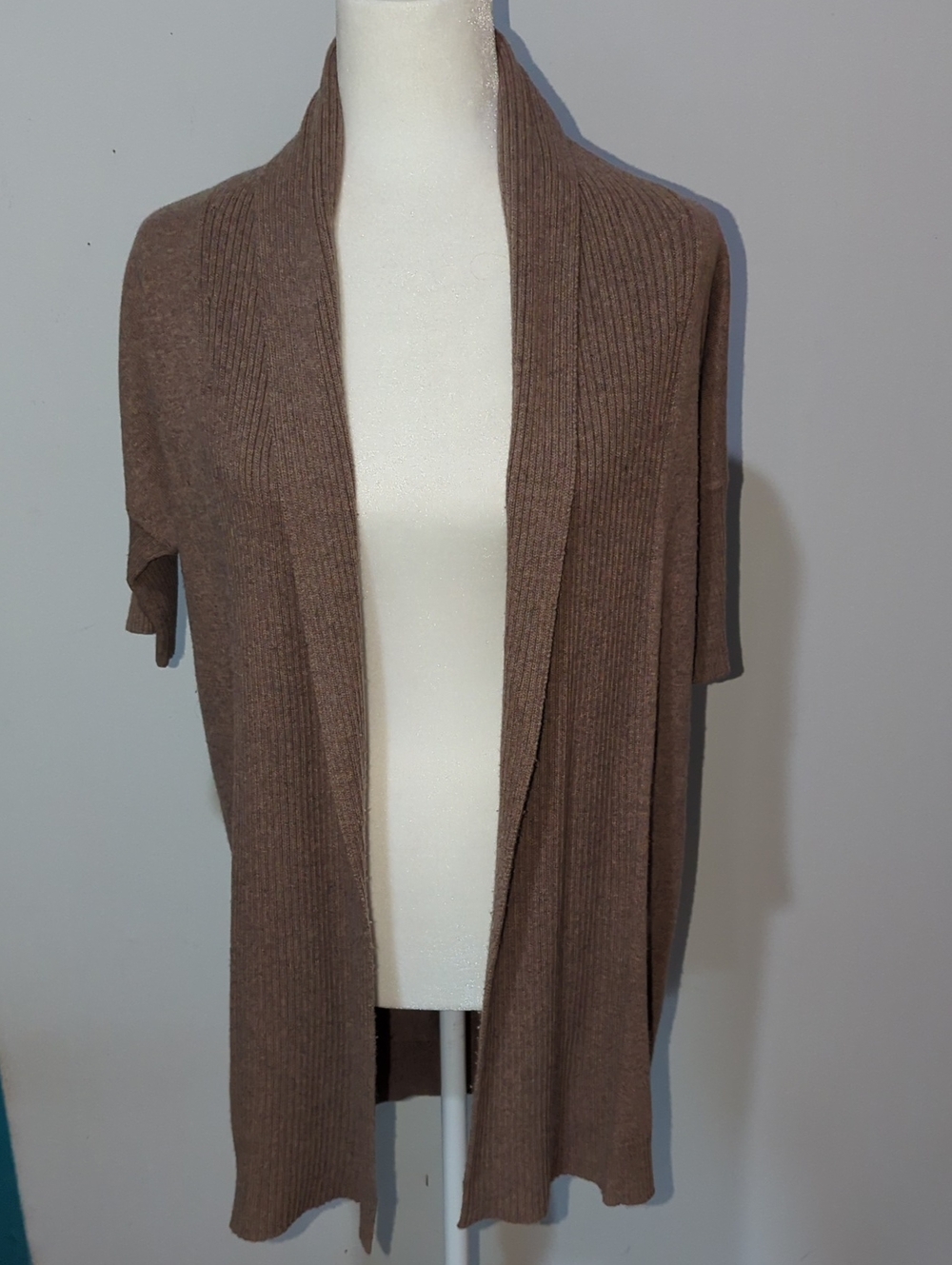 Banana Republic Open-Front Short-Sleeve Ribbed Cardigan - Brown